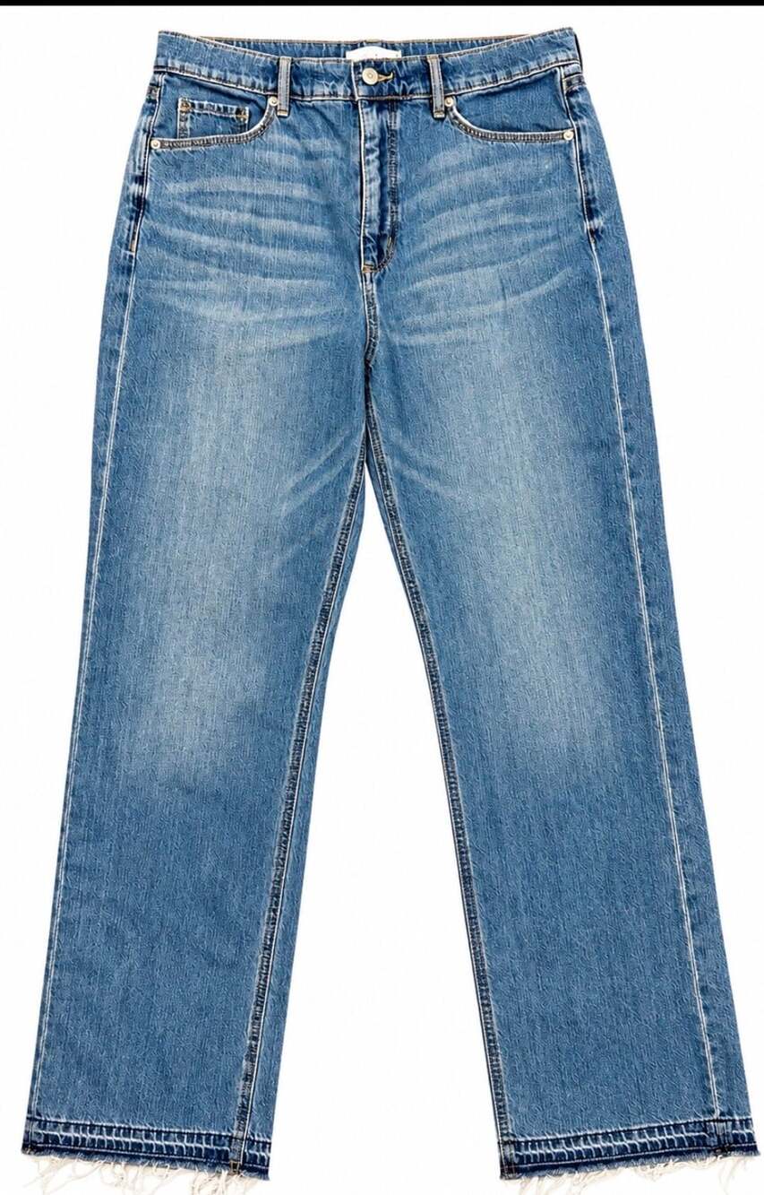 LOFT Women’s Jeans Sz 6 Blue Denim Straight Leg Frayed Hem Mid Rise 100% Cotton
